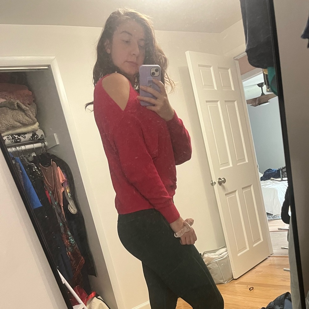 Express red cold shoulder sweater